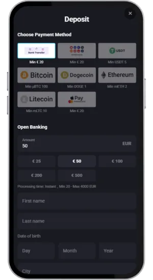 Effectuez un dépôt en EUR